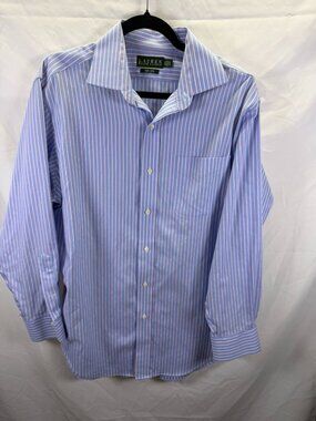Ralph Lauren Blue White Striped Long Sleeve Dress Shirt sz 16.5-32/33 Non Iron